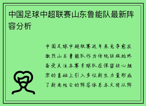 中国足球中超联赛山东鲁能队最新阵容分析